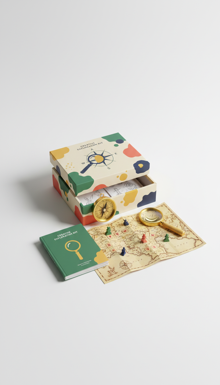 Creative exploration kit with compass and magnifier